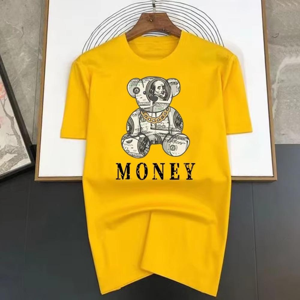 Money Bear Gold Necklace Personality Print Men Tshirt Oversized Cotton T Shirts High Quality Brand Tshirt Street Loose T-Shirt
