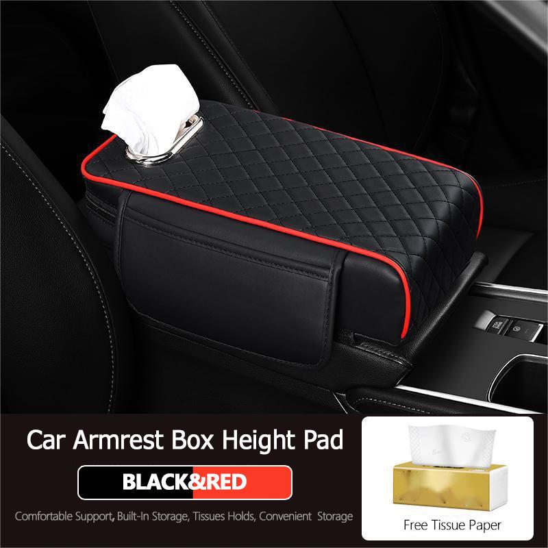 Nappa Leather Diamond-Embroidered Car Armrest Pad with Tissue Storage