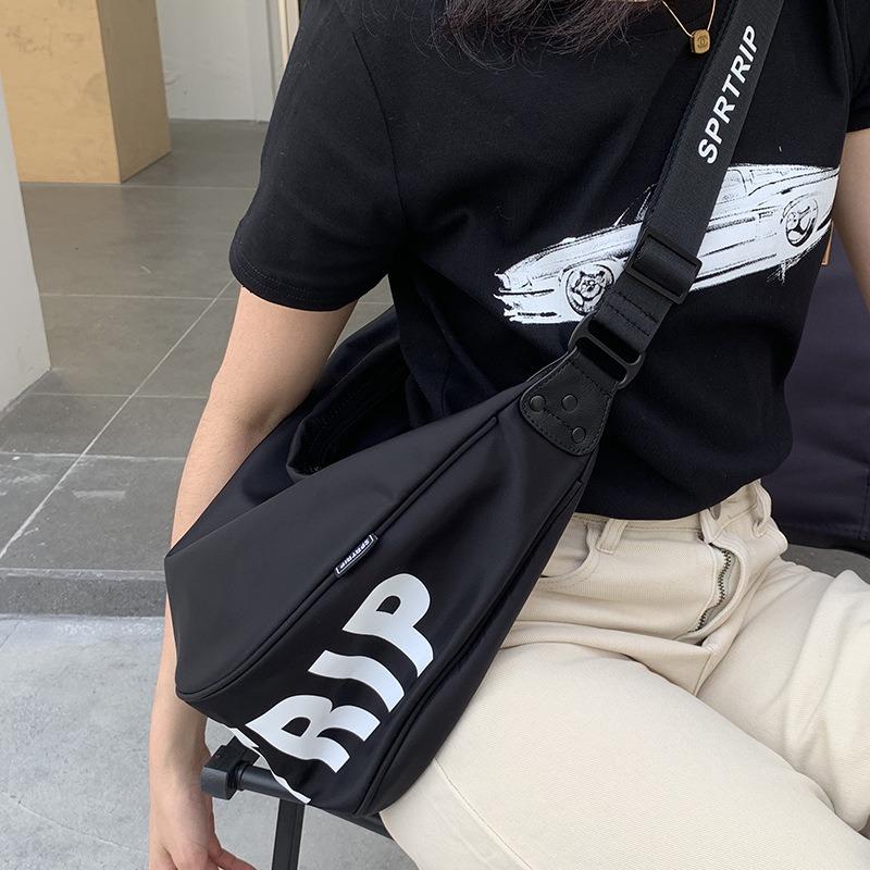casual trendy messenger bag simple letters large capacity wide shoulder strap shoulder bag Oxford cloth crescent bag women's bag