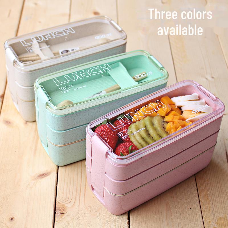 "Japanese-Style Bento Lunch Box for Students and Office Workers - Microwave Safe with Compartments for Salad and Fruit"