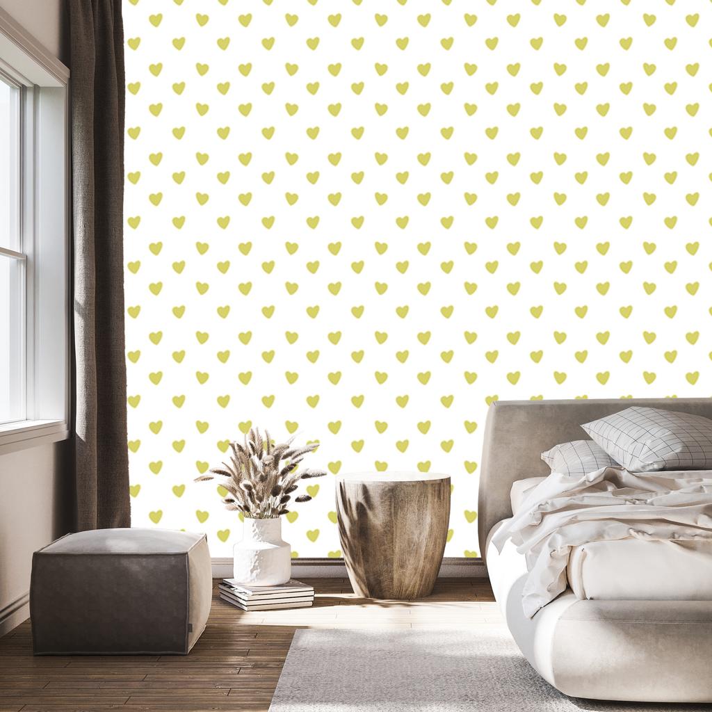 Heart Wallpaper White, Cream and Yellow 50x1000