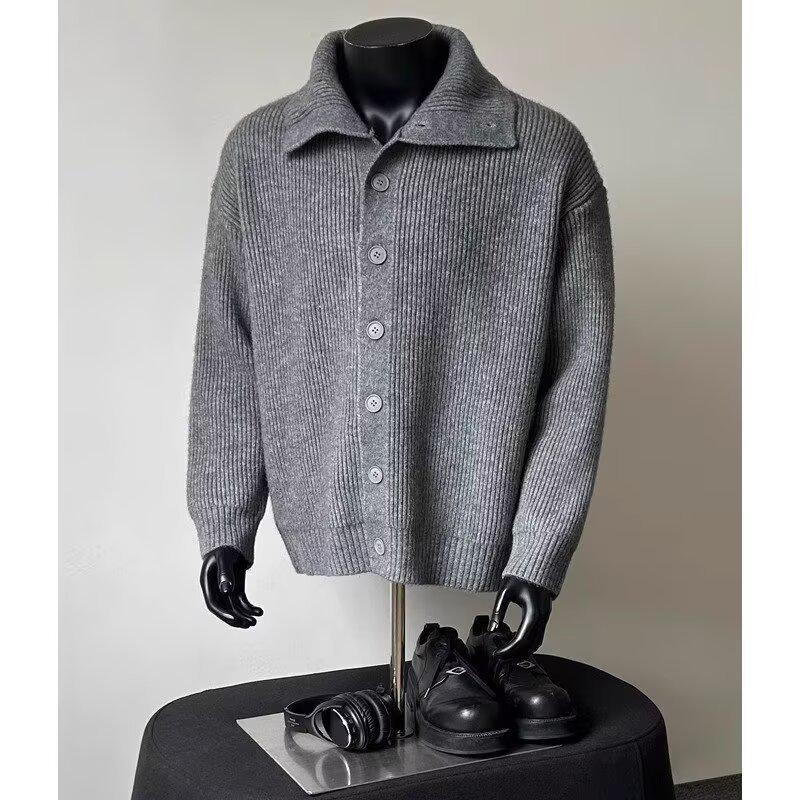 Men's Korean Style Trendy Lapel Knit Cardigan Sweater - Autumn/Winter 2024 New Arrival, Hong Kong Style Ins Loose Outerwear