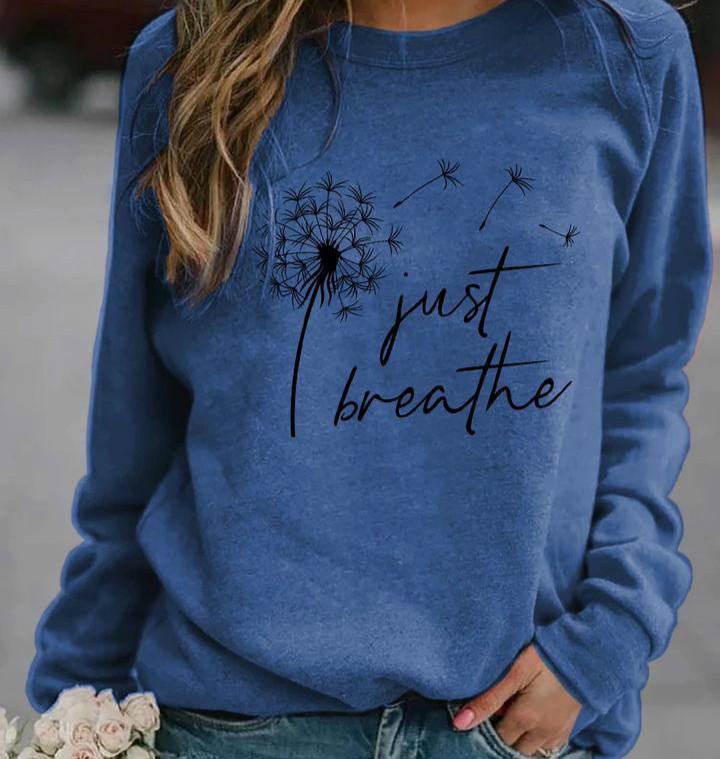 Women Fashion Dandelion Printed Long Sleeve Shirt Spring and Autumn Casual Round Collar Blouses Pullover Loose Tops