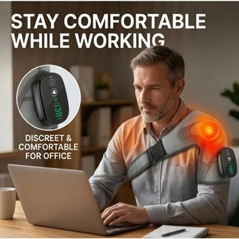 Touchscreen Smart 5000mah Electric Heated Vibrating Shoulder Massager Brace Support Wrap Breathable Perforated Wireless Rechargeable 3-speed Massage