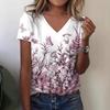 Loose V-neck Versatile Top Stylish Print Short Sleeves Casual Viewing T-Shirts Women’s