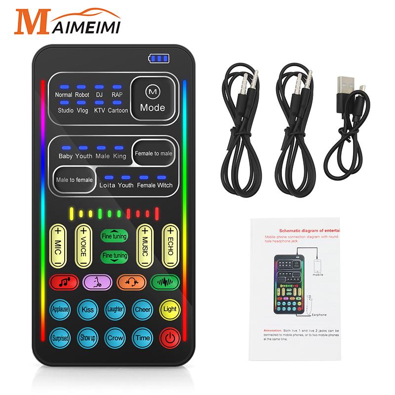 

i9 Voice Changer Mini Multiple Audio Effect Bluetooth-Compatible Live Sound Cards Ultra-Thin Portable Live Sound Card Mic Tool Type 1 I9
