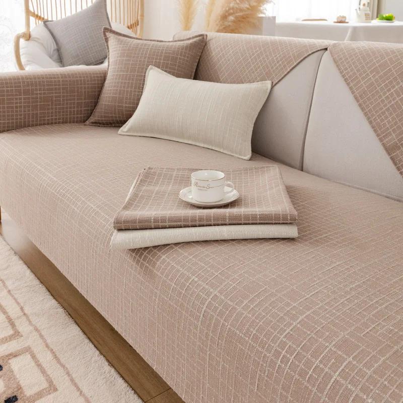 Japanese Cotton Linen Sofa Cover Pet Mat Protector Non-slip Couch Slipcover Four Season Universal Sofa Cushion for Living Room