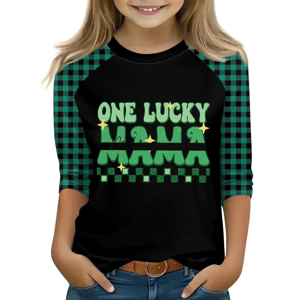 Oberteile für junge Mädchen von 4–16 Jahren, Rundhalsausschnitt, 3/4-Ärmel, T-Shirts, trendige Oberteile, Outfit-T-Shirts