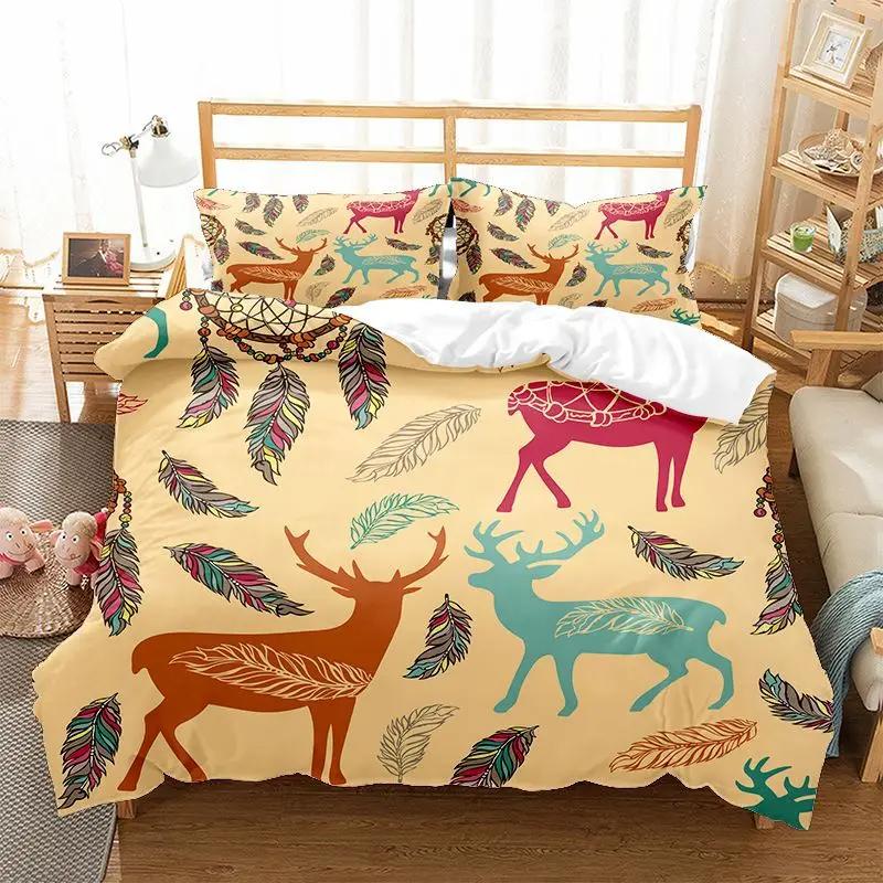 Christmas Elk Duvet Cover Set King Queen Full Twin Size Soft Christmas Trees Snowflake Decor Holiday Bedding Set Comforter Cover