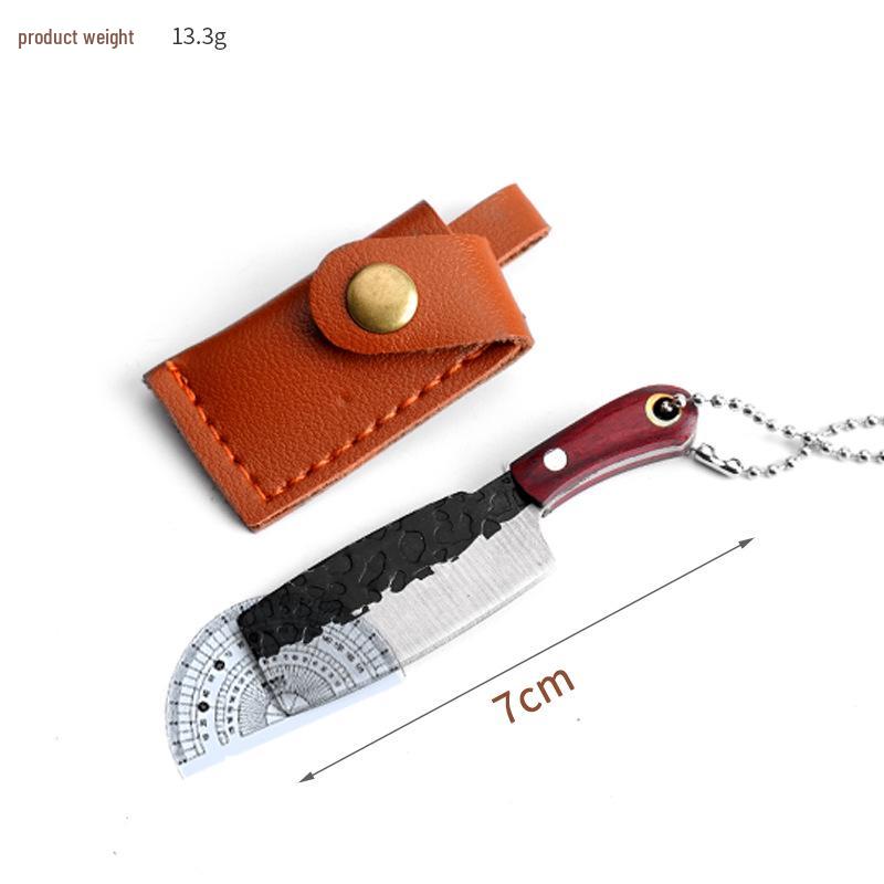 Mini Anhänger Hackmesser: Scharfes Messer mit Lederscheide zum Brieföffnen, Geschmiedetes Musterdesign