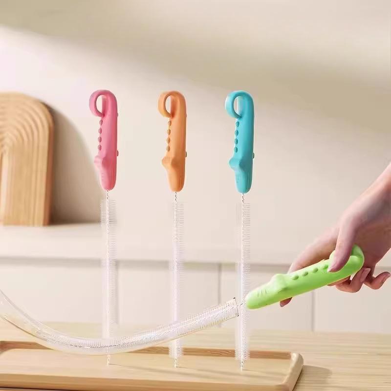 Flasknappborste Lotus Hål Rengöringsborste Babyvårdsnappborste Flexibel och Förlängd Sugrörsborste Flaskrengöringsborste