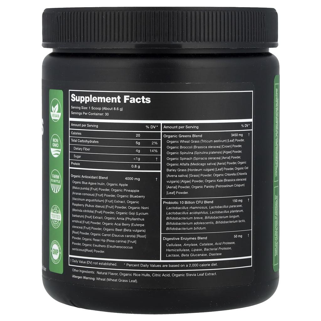 Super Greens with Superfoods, Probiotics, Enzymes, Natural Berry Flavor, 258G(9.10Oz)