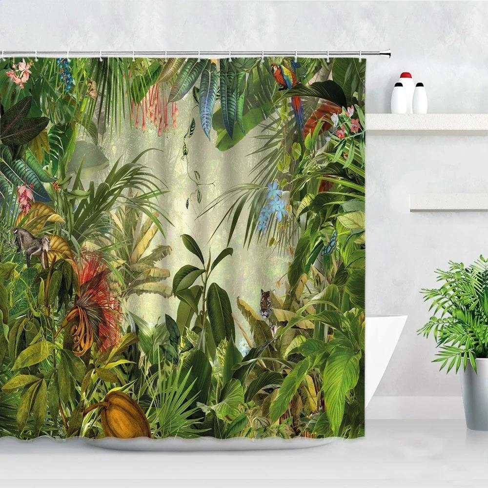 Tropical Paradise Shower Curtain, Exotic Plants & Animals, Waterproof for Bathroom Decor, Enhance Home with Nature's Beauty