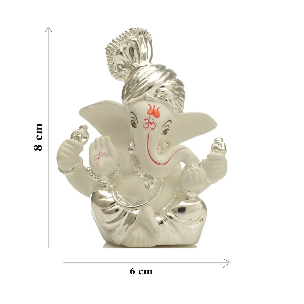 Ganesh Idol for Gift,Silver Plated Terracotta Lord Ganesha Murti for Car Dashboard Home Decoration Items Diwali Gifts