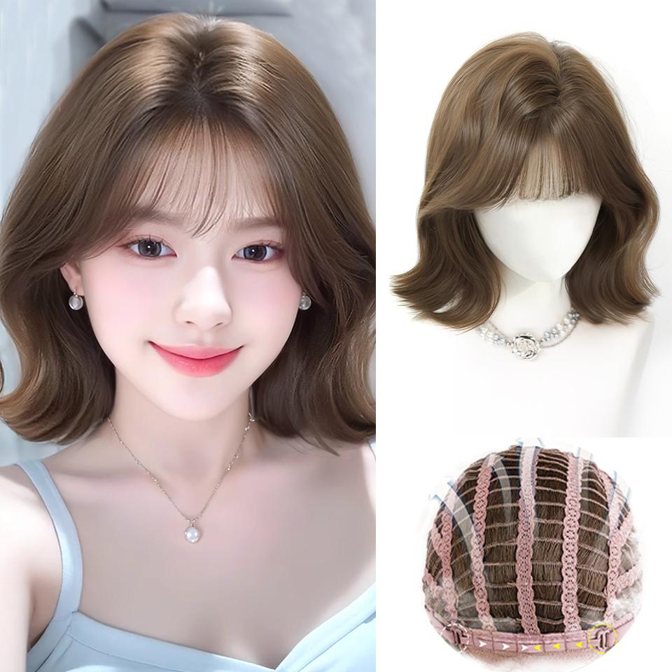 Bob Straight Synthetic Wigs with Bangs Blonde Cosplay Party Lolita Hair Wigs for Women Natural Heat Resistant Wigs for Girls