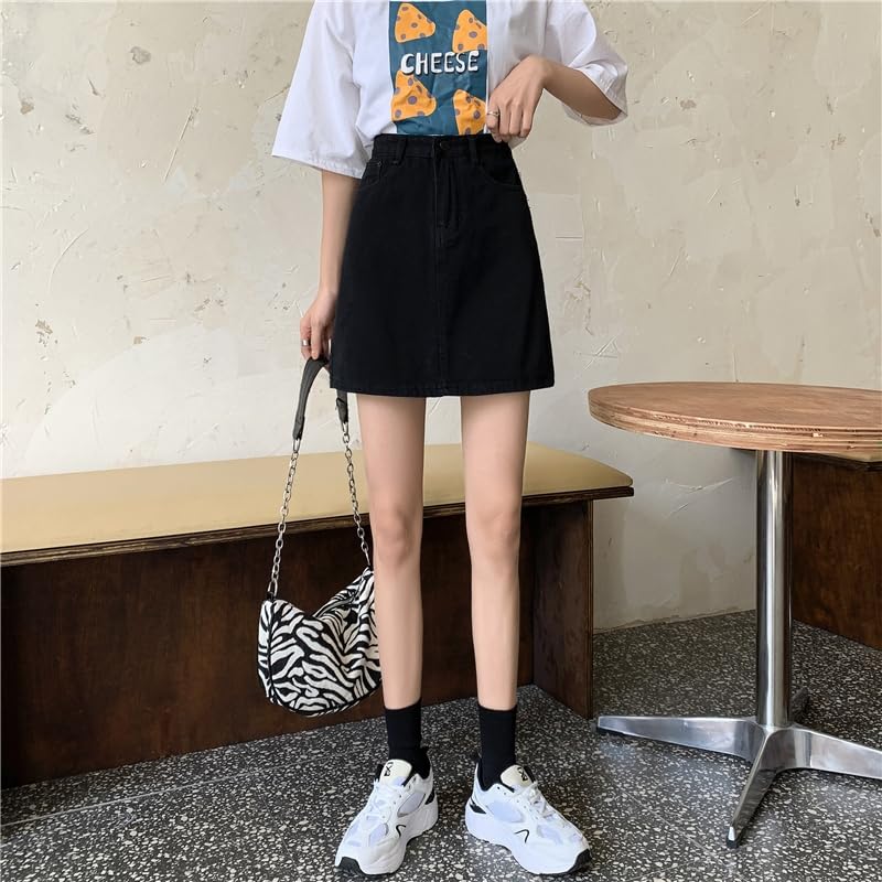 Plus Size Denim Short Mini Loose Cute Mini Jean Short Sizes [syvent] Skirt, A-Line Skirt, Fit, Skirt, Casual, A-Line Skirt, S-5XL