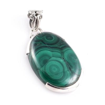 Natural Malachite Gemstone 925 Solid Sterling Silver Jewelry Pendant 1.6'' W0a63