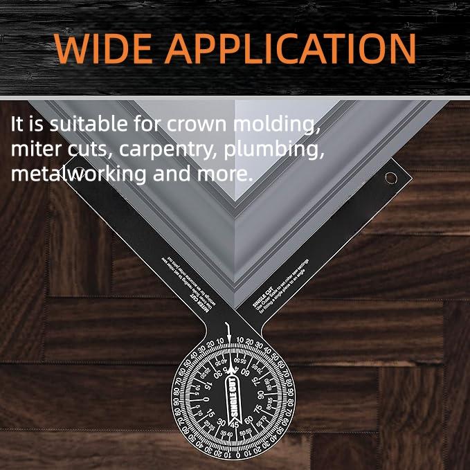 Miter Saw Protractor Inside & Outside Miter Angle Finder Angle Gauge Protractor for Carpenters, Plumbers and All Building Trades (Black)