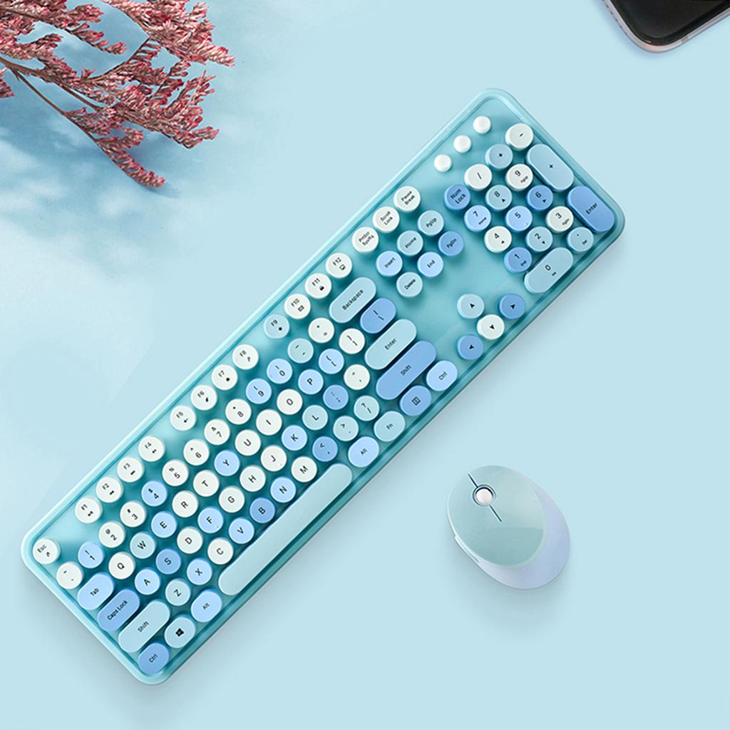 Sweet Keyboard Mouse Combo Mixed Color 2.4G Wireless Keyboard Mouse Set Circular Suspension Key for PC Laptop Light Brown