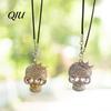 Retro Rearview Mirror Pendant Bling Skull Car Hanging Accessories, Rhinestone Head Rear Unique Vehicle Interior Decor View Charm, Gothic Halloween