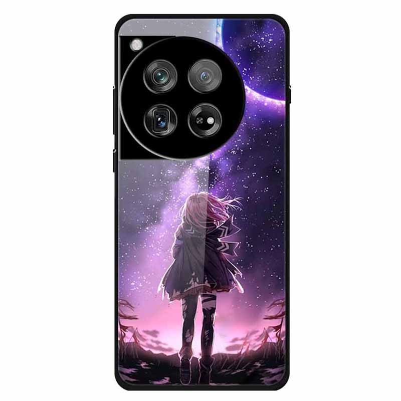 For OnePlus 12 5G Case Pattern Printing Tempered Glass Cell Phone Protection Cover