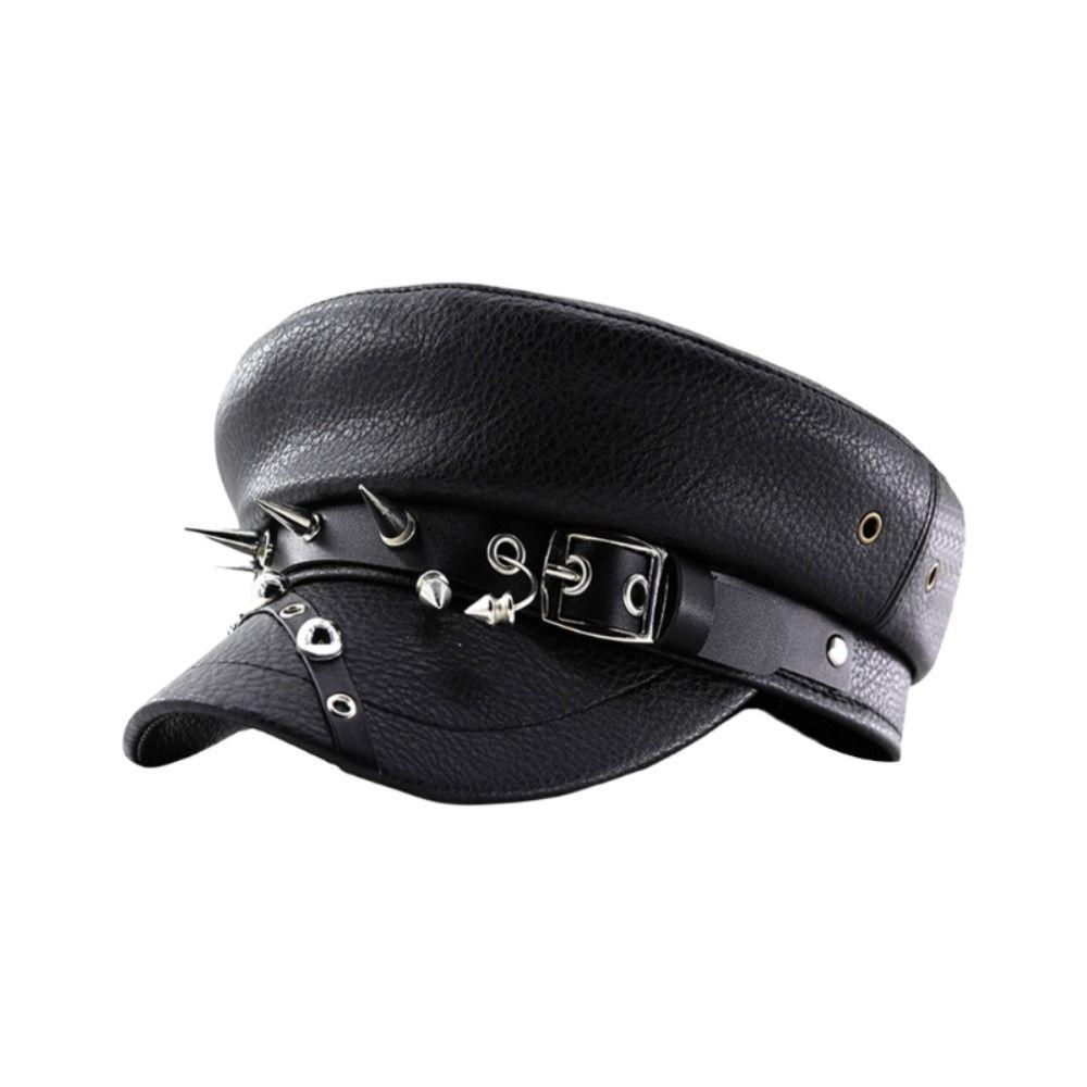 Trendy Black Women's Beret Pu Leather British Style Newsboy Cap Vintage Captain Caps Women's Accessories