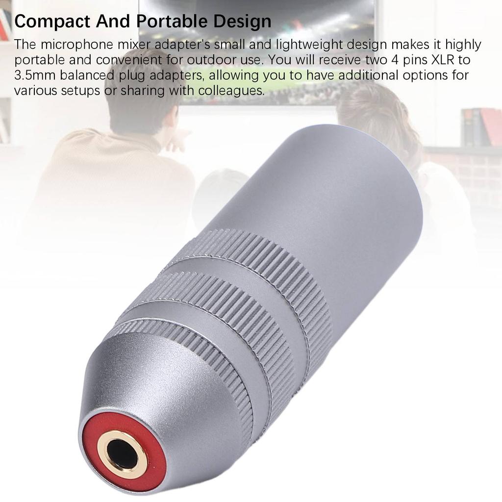2PCS Microphone Mixer Adapter 4 Pin XLR to 3.5mm Female Balanced Stereo Jack Plug Cable Adapter