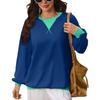 Women Loose Color Block Crew Neck Long Sleeve Casual Pullover Sweatshirt