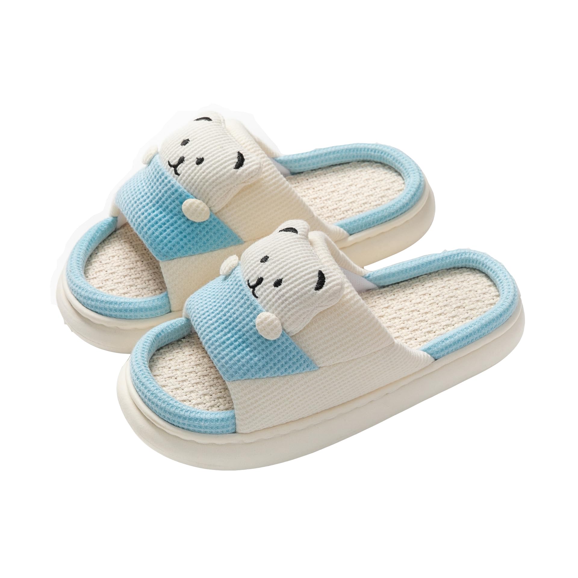 

HZJSWY Room Shoes with Cute Bear Easy to Perfect for Indoor or Outdoor Sizes Women s Spring/Summer/Autumn Slippers, Open-Front, Linen, Non-Slip, синий