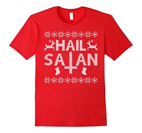 Ugly Christmas Sweater Hail Satan Xmas Gift TShirt 100 Cotton ONeck Summer Short Sleeve Casual Mens Tshirt Size S3XL