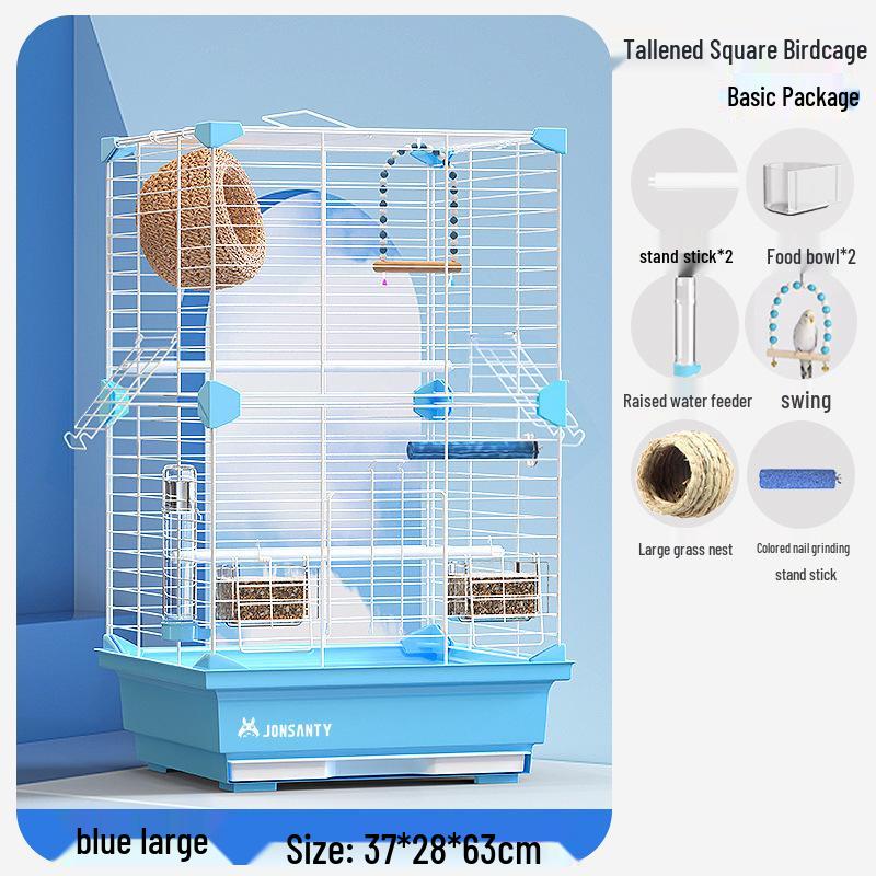 Großer Acryl-Vogelkäfig für Papageien, Nymphensittiche & Wellensittiche - Transparente Vorderseite mit Metallrahmen