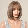 ALAN EATON Short Straight Dirty Blonde Bob Synthetic Wig with Bangs for Black Woman Daily Use Cosplay Party Heat Resistant Fiber