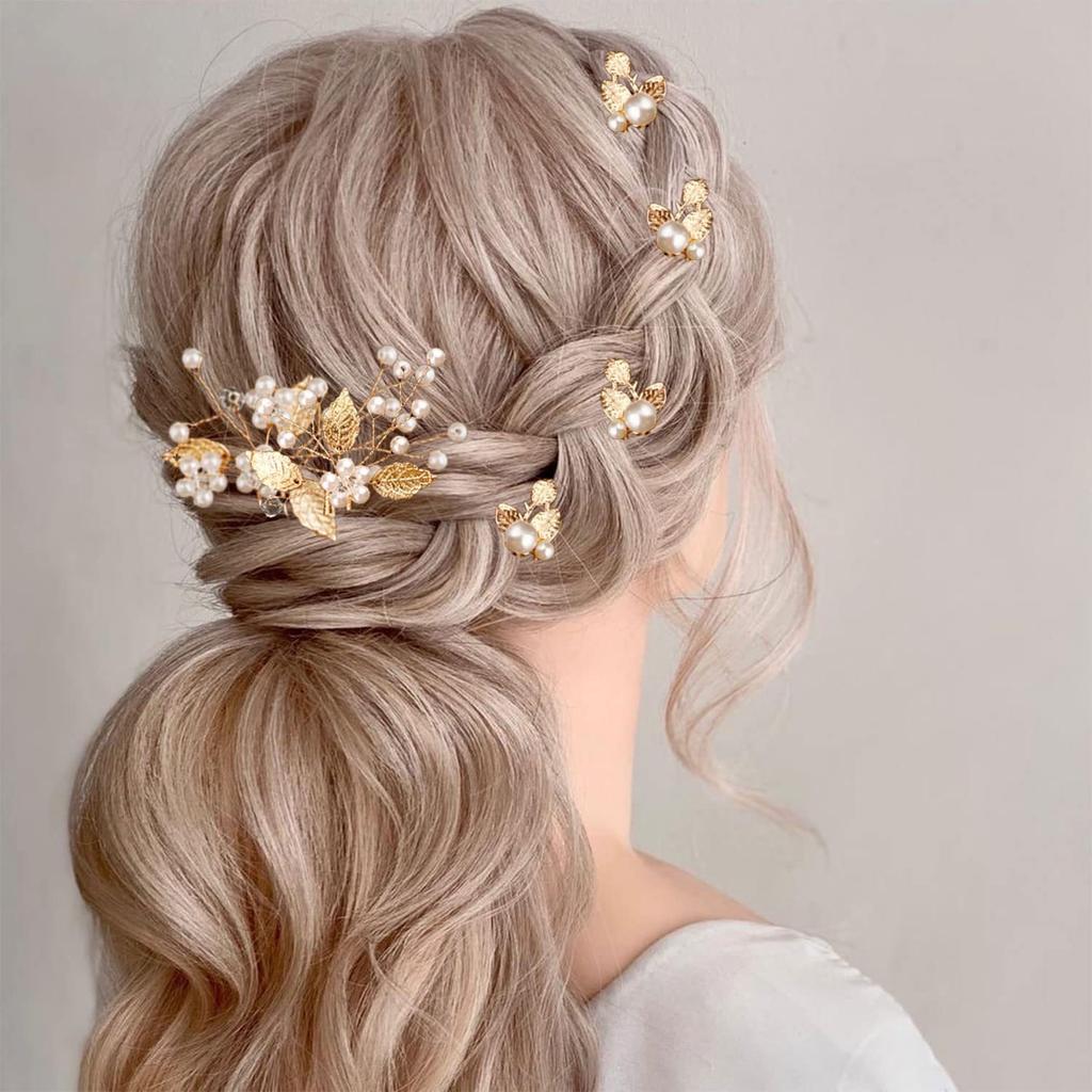 Korean Bridal Headgear Disc Hair Blond Leaf Hairpin Travel Photo Styling Hairpin Pearl Pin Hair Accessories