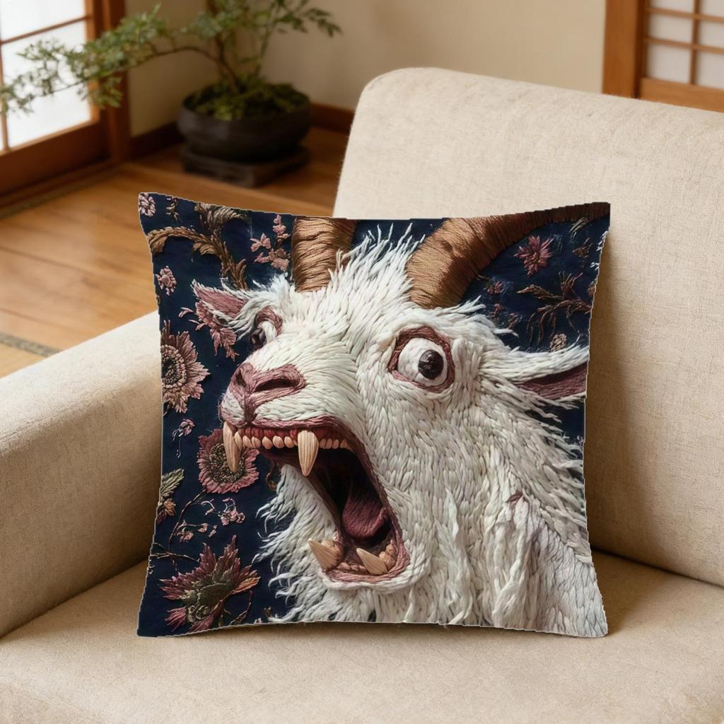 Schreiendes Ziegen Kissenbezug 45x45 cm Lustige Tier Plüsch Überwurf Kissenbezug für Couch Sofa Schlafzimmer Deko