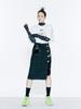 Vegan Tiger Gold Button Check Midi Skirt (Dark Green)