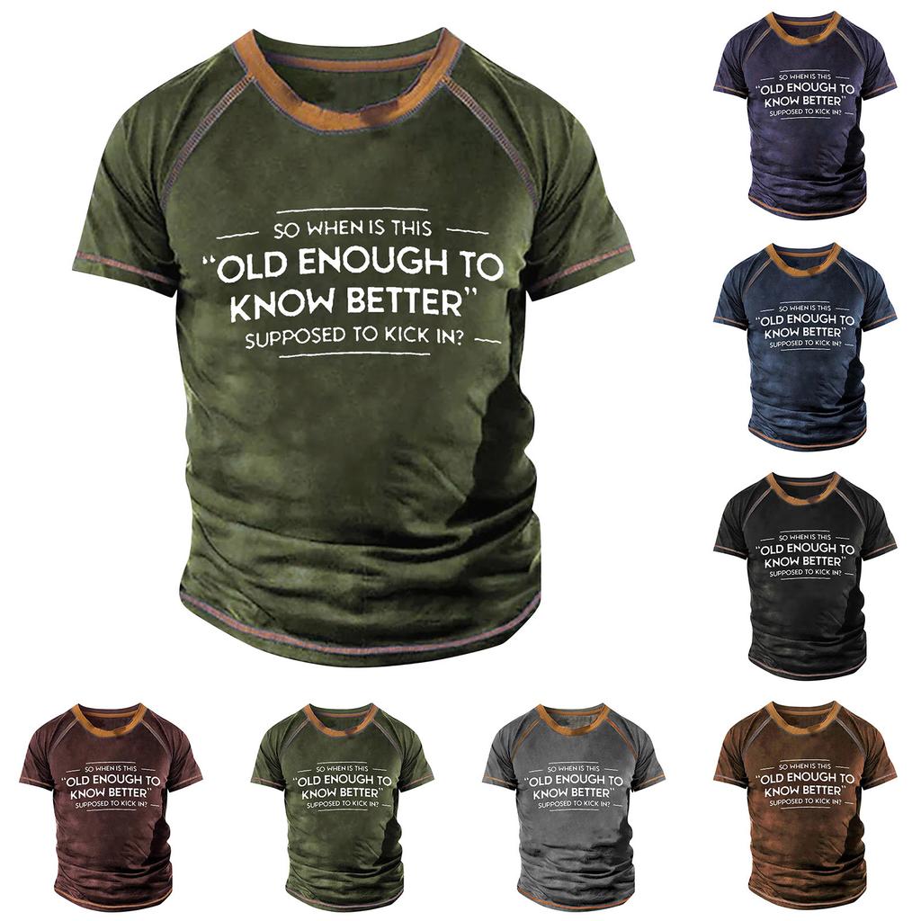 Men's Raglan T-shirt Retro Short Sleeve Round Neck Letter Printing Tops