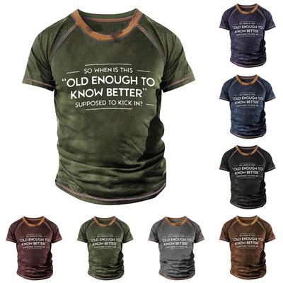 Men's Raglan T-shirt Retro Short Sleeve Round Neck Letter Printing Tops