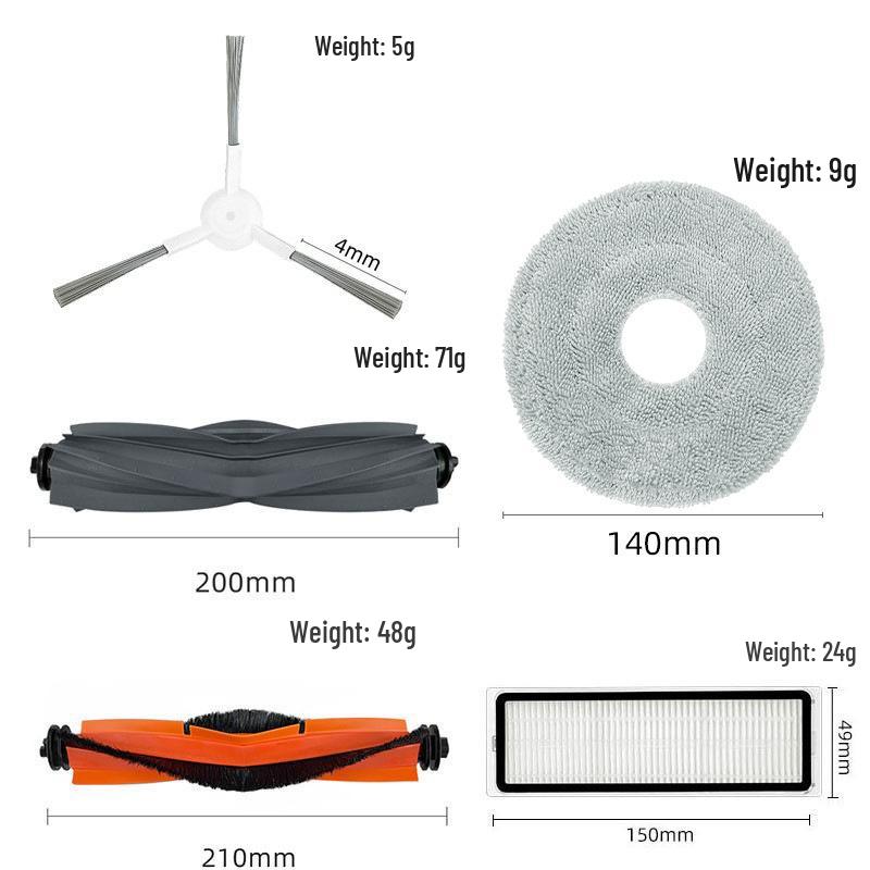 Dreame L10s Ultra Robot Replacement Parts: Main Brush, Side Brush, Mop, Filter, Dust Bag.
