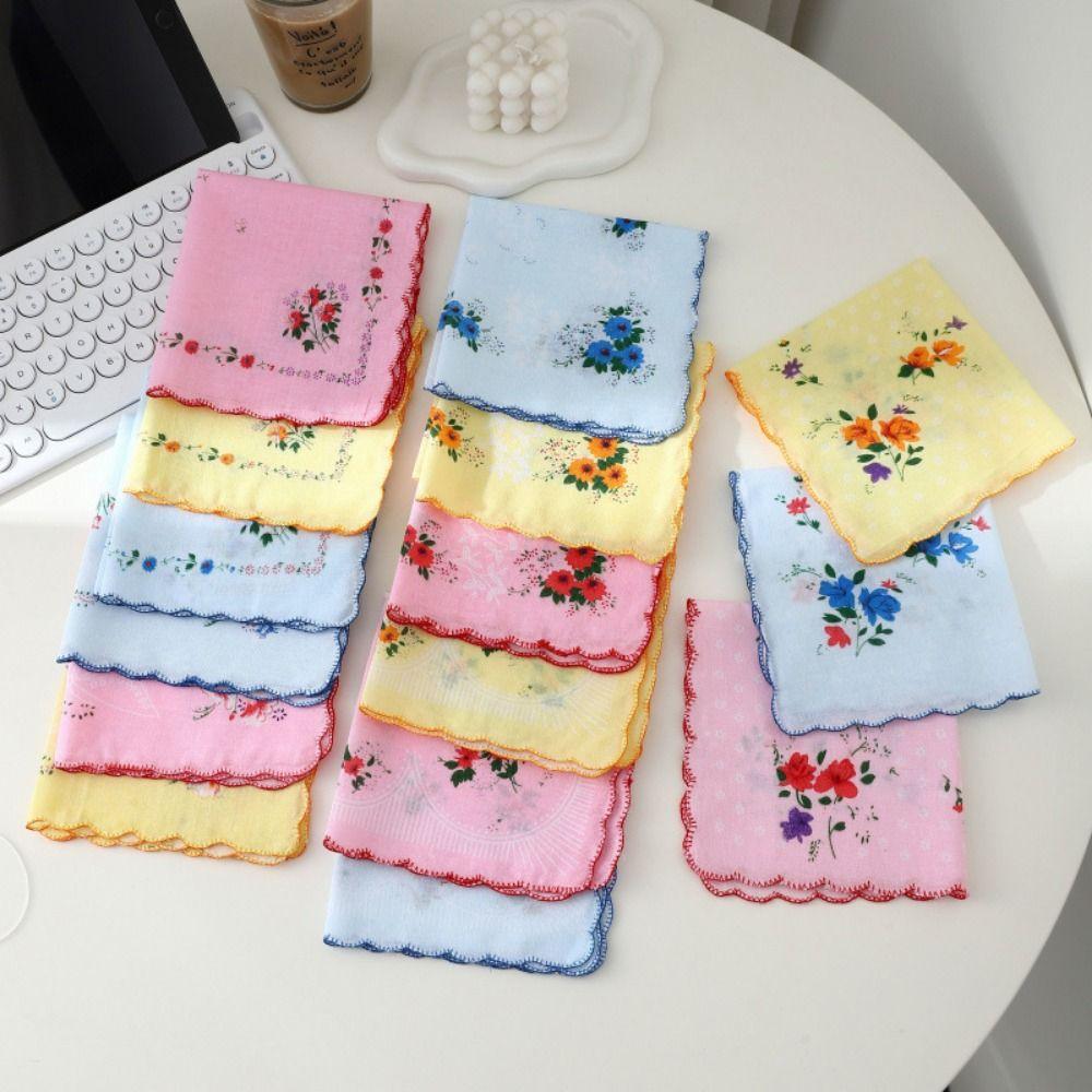 12Pcs 28x28cm Women's Printed Handkerchiefs Sweat Absorbent Thin Sweat Towel  Kitchen Tools