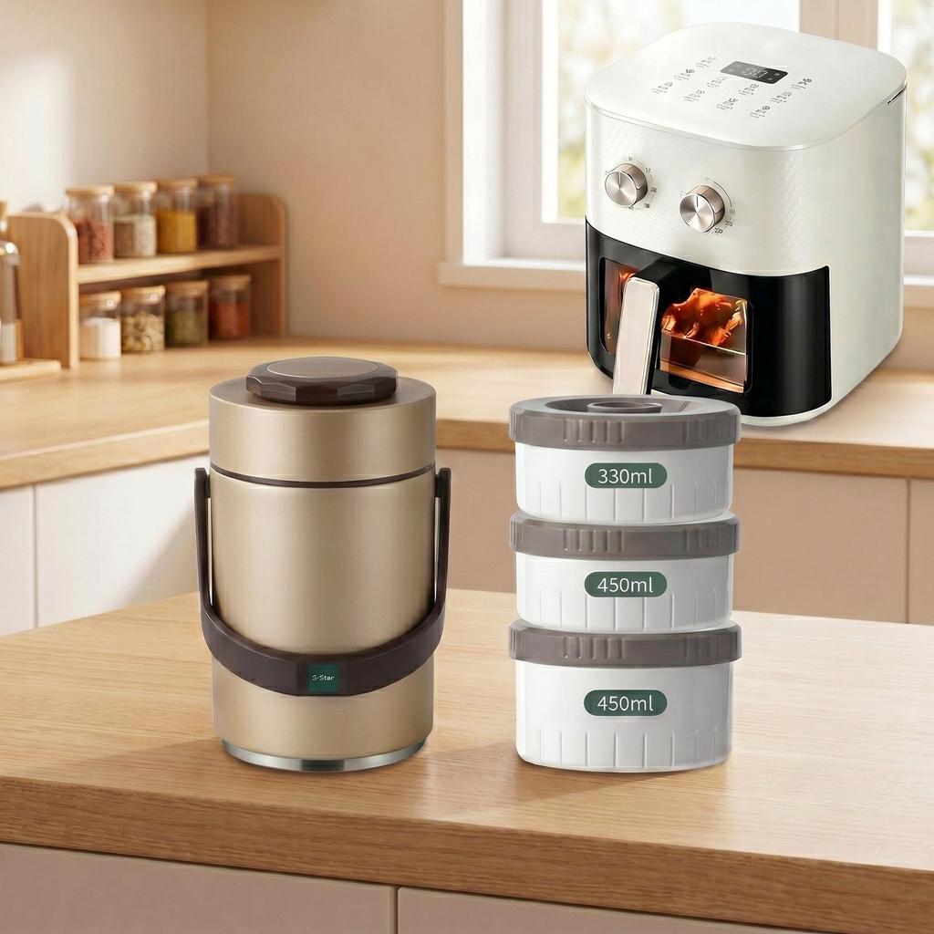 316 Stainless Steel Insulated Portable Lunch Box for One - Double Layer Vacuum Design for Home, Office, or School.