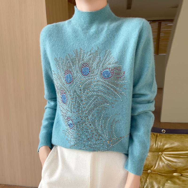 Autumn and Winter Pullover Sweater Women's Round Neck Knitted Bottoming Shirt Hot Drilling Slimming Sweater