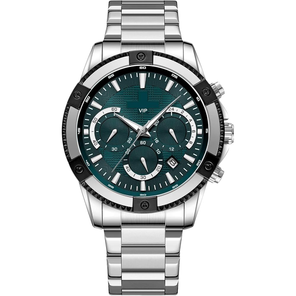 Rorios Men s Quartz Watch Multi-Function Luminous Lightweight Waterproof Silver Green