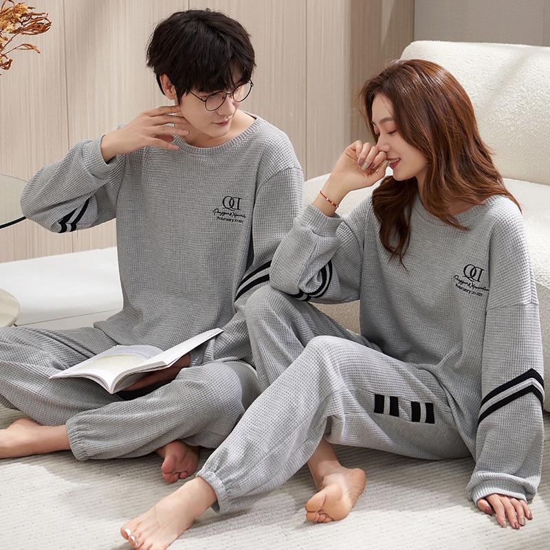 Pigiama per Coppia: Completo da Donna a Maniche Lunghe e Pantaloni per Primavera/Inverno, Abbigliamento Casual da Casa da Uomo