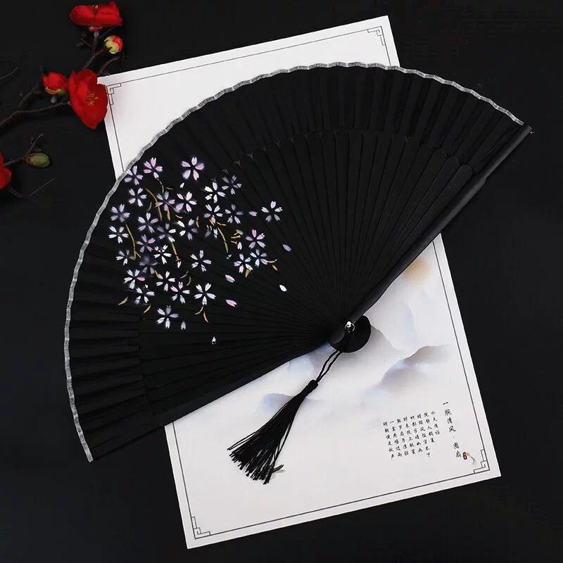 Ancient-Style Folding Fan, Chinese-Style Folding Fan, Smooth Opening and Closing, Retro Summer Classical Hanfu Cheongsam Small Folding Fan