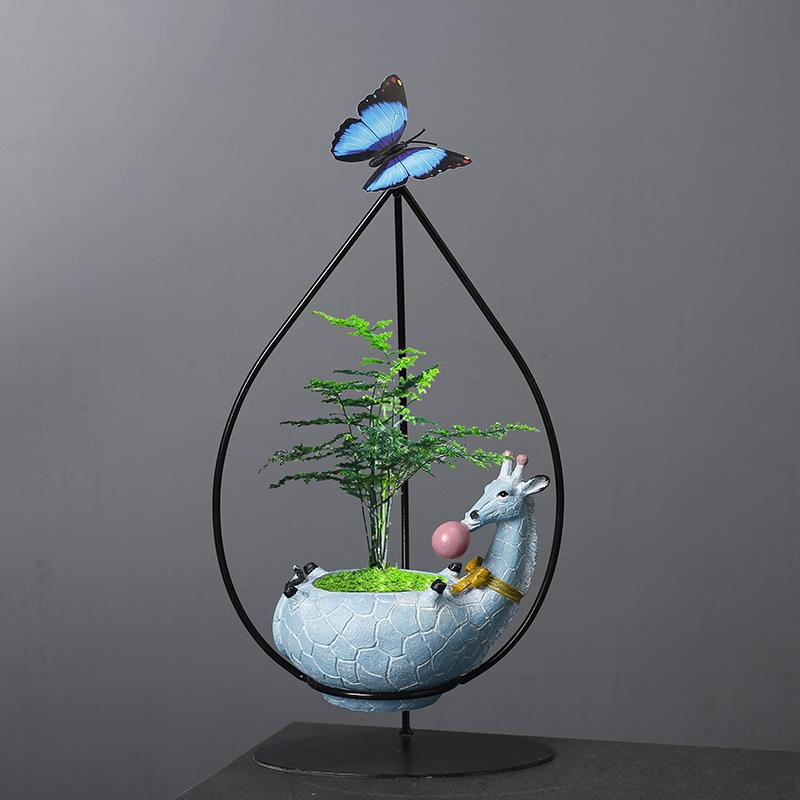 Creative Wrought Iron Hanging Wenzhu Succulent Small Green Plant Flower Pot Cartoon Resin Animal Cradle Flower Pot Desktop Decoration