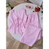 Women's Relaxed Fit Two Piece Pant Suit Sleeveless Tie Front Top Drawstring Wide Leg Pants