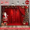 2D Christmas Red Curtain Backdrop Santa & Tree Party Photography Background