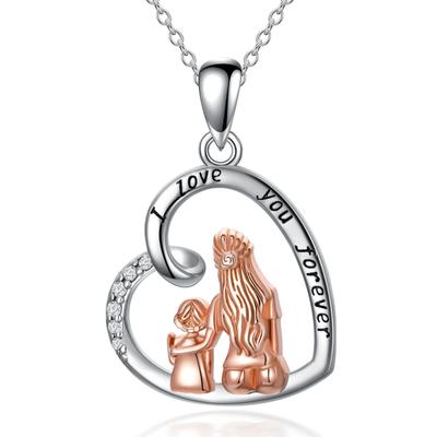 Heart Shaped Mother'S Day Necklace Gift Two Tone Electroplated Fashionable Collarbone Chain Valentine'S Day Pendant Gift