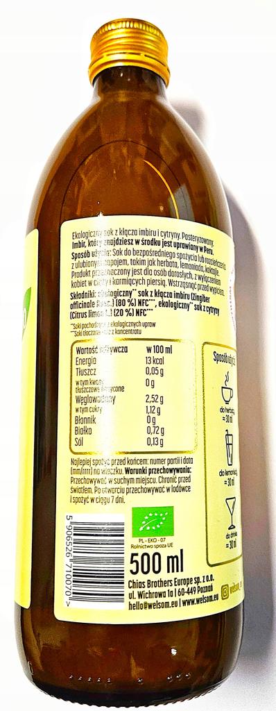 Sok Ekologiczny Nfc Imbir Cytryna Do Herbaty Bio Welsom 500 Ml