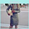 Elegant Geometric Pattern Long Sleeve Knitted Dress With High Neck For Women